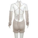 Sexy Hollow Out Knits Tie Up Tight Romper XEF-35105