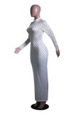 Fashion See Through Slim Long Sleeve Maxi Dress YS-865