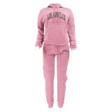 Plus Size Letter Print Hooded Sweatshirt And Pants 2 Piece Set WAF-7515346