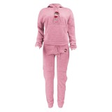 Plus Size Fashion Print Hodded Sweatshirt And Pants 2 Piece Set WAF-7515344