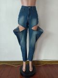 Fashion Irregular Hollow Out Jeans MEM-88522