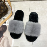 Home Casual Rabbit Fur One Word Flat Slippers ZFLX-FL-16