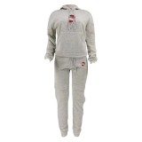 Plus Size Fashion Print Hodded Sweatshirt And Pants 2 Piece Set WAF-7515344