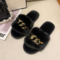 Metal Chain Fashion Warm Furry Slippers ZFLX-FL-56