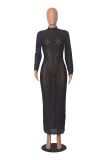 Fashion Long Sleeve Hollow Out Evening Dress MZ-2815