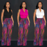 Colorful Printed V-Neck Sleeveless Pants Two Piece Set BY-6708