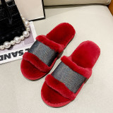 Furry Crystal Sequins Warm Flat Slippers ZFLX-FL-51