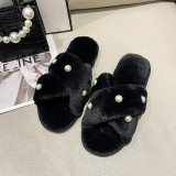 Peal Furry Warm Flat Heel Crossover One Word Slippers ZFLX-FL-71