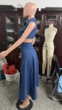 Plus Size Sexy Sleeveless Loose Denim Split Maxi Dress WAF-77635
