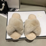 Plush Cross Strap Warm Rabbit Fur Slippers ZFLX-FL-74