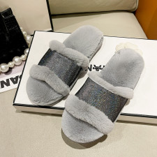 Furry Crystal Sequins Warm Flat Slippers ZFLX-FL-51