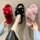 Peal Furry Warm Flat Heel Crossover One Word Slippers ZFLX-FL-71