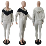 Long Sleeve Color Block Hooded Two Piece Pants Set YIM-0014