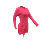 Plus Size Solid Color Long Sleeve Drawstring Mini Dress AMLF-2003