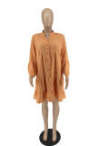 Solid Color Ruffles Sleeve Loose Midi Dress YH-5301