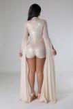 Plus Size Sequin Hollow Out Skinny Fly Sleeve See-Through Romper NY-2865