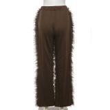 High-waisted Fur Solid Loose Pants XEF-36191