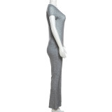 Casual Print Short Sleeve Slim Sport Jumpsuit XEF-34707