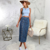 Fashion Studded Denim Long Skirt HSF-2642
