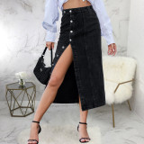 Fashion Studded Denim Long Skirt HSF-2642