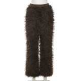 High-waisted Fur Solid Loose Pants XEF-36191