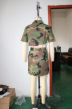 Camouflage Print Lapel Neck Split Skirts Two Piece Set SH-390752