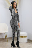 Print Long Sleeve Coat And Sling Jumpsuit Two Piece Set MXDF-6131