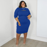 Plus Size Solid Long Sleeve Midi Dress MUKF-1017