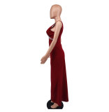 Sexy Sleeveless Bead Patchwork Maxi Dress XHXF-374