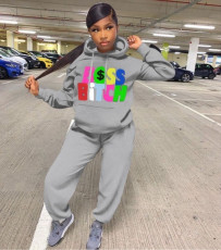 Colorful Letter Print Hooded Sweatshirt And Pant Two Piece Set QZX-6285