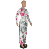 Tie Dye Print Drawstring Split Beach Maxi Dress YH-5336