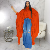 Pleated Long Solid Color Irregular Shawl Blouse YF-10623