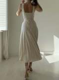 Solid Color Shoulder Straps Sleeveless Slim Maxi Dress GOFY-R003