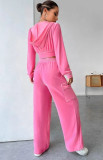 Fashion Solid Long Sleeve Hooded Straight Pants Two Piece Set YD-8787-D8