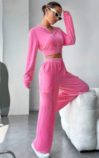 Fashion Solid Long Sleeve Hooded Straight Pants Two Piece Set YD-8787-D8