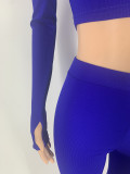 Solid Color Long Sleeve Tops Leggings Pants Two Piece Set YH-5182