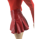 Sexy Pleated Leather Skirt YH-5324