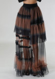 Contrast Color High Waist Mesh Long Skirts XHXF-375