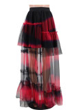 Contrast Color High Waist Mesh Long Skirts XHXF-375