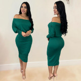 Solid Color One Shoulder Top And Midi Skirts Two Piece Set NY-10636