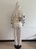 Plus Size Fashion Print Hooded Sweatshirt Pants Two Piece Set OM-1703
