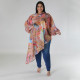 Plus Size Sleeve Round Neck Printed Chiffon Top NNWF-7942