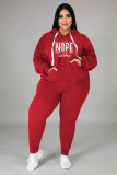 Plus Size Letter Print Sport Hooded Sweatshirt And Pants Two Piece Set WAF-330319