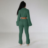 Solid Color Tie Up Tops And Micro Flare Pants Sweater 2 Piece Set YS-870