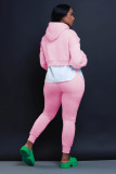 Solid Patchwork Pleated Sleeve Hoodies Two Piece Pants Set BS-1357