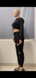 Heart Hollow Out Hot Drill Hooded Sweatshirt Pants Two Piece Set YSYF-7665