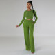 Casual Slim Solid Color Long Sleeve Pant Two Piece Set MIL-525