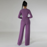 Casual Slim Solid Color Long Sleeve Pant Two Piece Set MIL-525