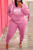 Plus Size Letter Print Sport Hooded Sweatshirt And Pants Two Piece Set WAF-330319