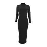 Black Slim Long Sleeve Maxi Dress NLAF-60020